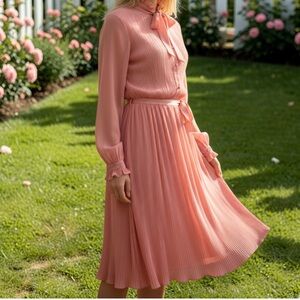 Vintage 70s Pink Sequined Semi Sheer Pink Pleated union Made Dress